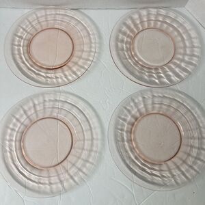 Set Of 4 Optic Pink Depression Glass 8” Plates 1930’s Anchor Hocking Vintage